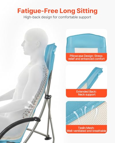 VEVOR Folding Beach Chair, High Back Camping Chairs for Adults, with Cup Pocket, Mesh Back, Carry Bag, Portable Extra Wide...