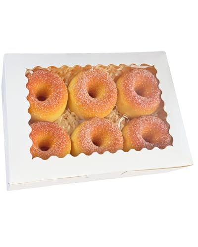 qiqee 9x6x2.5 Inch White Cookie Box with Window 15Pcs Pastry Macaron Bakery Box For Packaging
