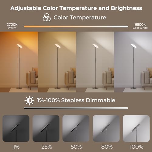 Floor Lamp, 2800LM RGBWW Smart Standing Lamps for Living Room with Smart App & Voice Control, 69.3in Torchiere Floor Lamps...