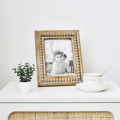MACVAD Large Rectangular Natural Wood Picture Frame With Decorative Beads- Perfect for 5X7 Single Photos - Farmhouse Gift ...