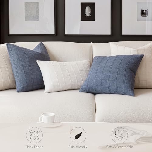 Foindtower Set of 1 Decorative Linen Check Throw Pillow Cover Neutral Farmhouse Lumbar Cushion Cover Modern Boho Home Deco...