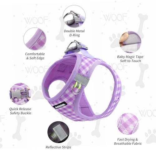 AIITLE Adjustable Dog Vest Harness Set – No-Pull Design, Plaid Print & Reflective Safety– Fits Poodles, Shih Tzus & Mediu...