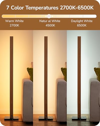 EDISHINE Mid Century Modern Floor Lamp with Remote, Dimmable Wood LED Corner Lamp, Minimalist Standing Mood Lighting for L...