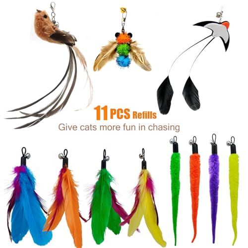 miwoowim Interactive Cat Wand Toy Set – 2 Retractable Wands (37" & 49") with 11 Refills Attachments – Feather Toys, Plush ...