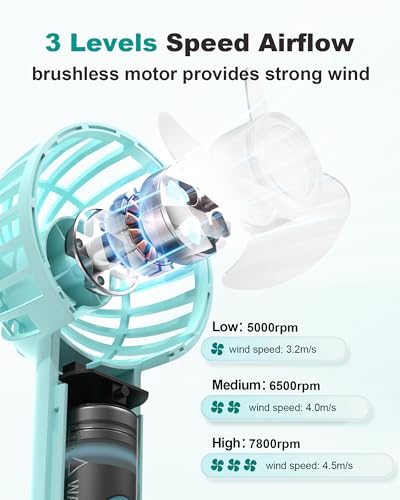 Coohea Mini Handheld Fan, Small Cute Design, 3 Powerful Speeds, USB Rechargeable Battery Operated, Portable Personal Fan w...
