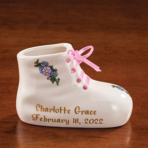 WalterDrake Porcelain Custom Baby Bootie Heirloom – Pink Girl - Customize Ceramic Baby Shoe Keepsake with Baby Name and Bi...