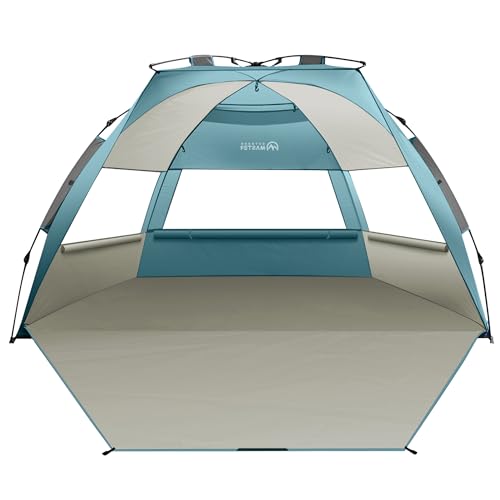 OutdoorMaster Beach Tent Sun Shelter for 3-4 Person, Pop Up Beach Tent Easy Setup with Sandbags, Portable Sun Shade Canopy...