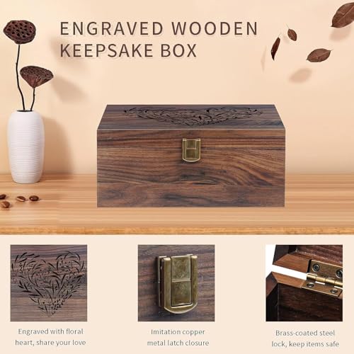 EXISTING Memory Box for Keepsakes, Floral Heart Laser Cut Wood Keepsake Memory Box, Large Wooden Storage Box with Hinged L...