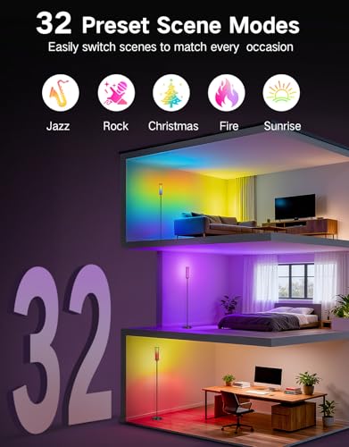 OUTON Bright Smart Floor Lamp with Remote, App & Touch Control, RGB Color Changing Standing Lamp, 2200K-6500K Dimmable, 3 ...