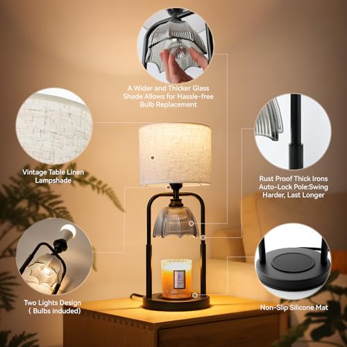 Safe Candle Warmer Lamp for Kids/Pets Flameless Electric Wax Melt Warmer Lamp for Large 3 Wicks Jar Candles with Long Last...
