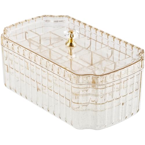 NiHome Transparent 3-Layer Jewelry Organizer Box with Elegant Gold Handle, Efficient Storage Versatile for Earrings, Ring...