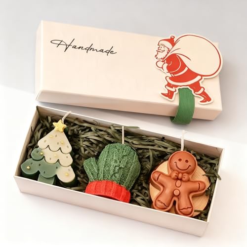 Handmade Christmas Scented Candle Gift Set, Holiday Collection with Christmas Tree, Gingerbread Man, Snowman Designs, Deco...
