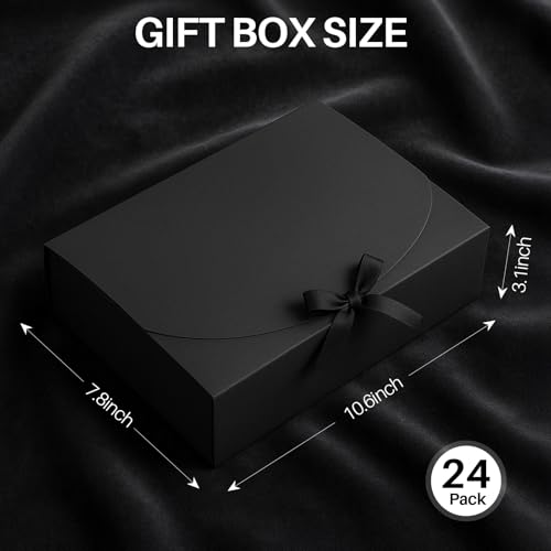 24 Pack Gift Boxes with Lids, 10.6x7.8x3.1 Inch Groomsmen Proposal Box, Luxury Black Gift Box with Ribbon for Wedding, Pac...