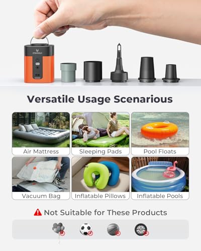 ETENWOLF AIR 3 Air Pump for Inflatables with 2600 mAh Battery & Camping Light, Ultra-Fast and Mini Electric Air Pump, Infl...