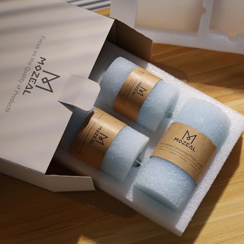 MOZEAL Hand-Poured Granular Texture Decorative Baby Blue Pillar Candles Set of 3 (3"x4", 5", 6"),Approx 300 Hours Burn Tim...