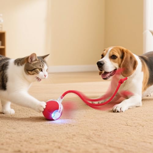 SilveWillo Interactive Electric Automatic Rolling Moving USB Rechargeable Self Activated Play Stimulation Toy Smart Chase ...