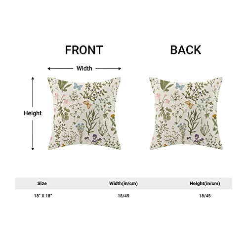 AEIOAE Spring Pillow Covers 18x18 Inch Set of 2,Sage Green Wild Flower Plant Throw Pillows Case,Seasonal Floral Outdoor De...