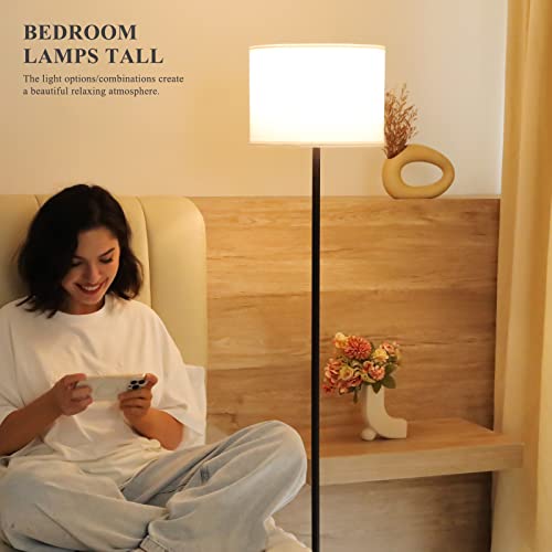 Modern Floor Lamp Simple Design with White Shade, Foot Pedal Switch, 60" Small Tall Lamps for Living Room Bedroom Office D...