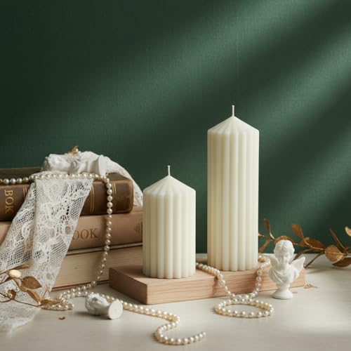 SRCVYLT 2 Set Scented Pillar Candles, White Soy Wax Pillar Candles 5.1/8.3 Inches Decorative Gift Set for Weddings Home Bi...
