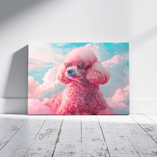 Eali88fa Poodles Dog and Pink Cloudy Sky printed canvas, a charming addition to any collection of gifts and keepsakes, is ...