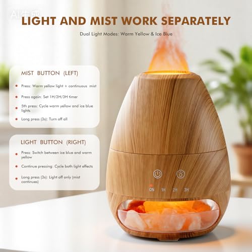 Dialan's Essential Oil Diffuser with Flame Effect Ultrasonic Himalayan Salt Lamp Diffuser Ultrasonic Cool Mist Humidifier ...