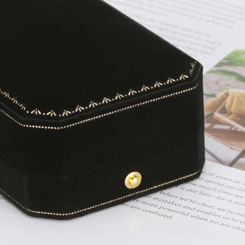 KUKUVR Velvet Necklace Box, Octagonal Luxury Pendant Gift Box for Wedding Engagement Proposal for Women (Black)
