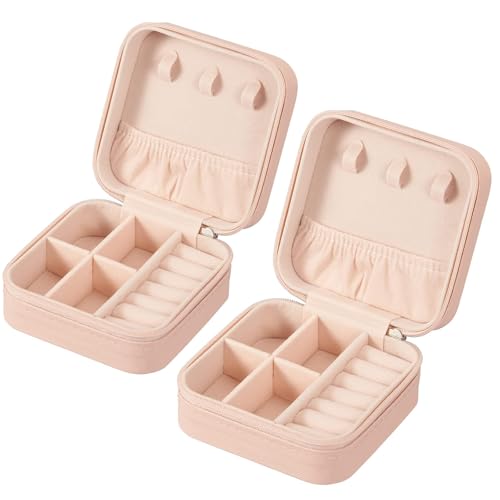 KYHYFJMD Travel Jewelry Case 2 Pack Mini Travel jewelry Box Portable Organizer Women Girls Gift Box for Rings Earrings Nec...