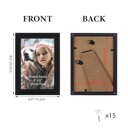 HORLIMER 4x6 Picture Frame Set of 15, Black Picture Frames Display 4 by 6 Photo for Wall or Tabletop
