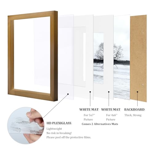Egofine 8x10 Picture Frames 4 Pack, for Pictures 4x6 or 5x7 with Mat Made of Solid Wood Covered by Plexiglass for Table To...