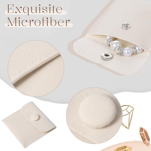 Ezymivs 12 Pcs Microfiber Jewelry Pouch 6.5x6.5cm Jewelry Packaging Bag Small Gift Bags Envelope Style with Snap Button Po...