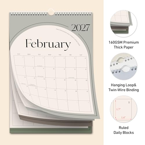 Aesthetic Wall Calendar 2026, 18 Monthly Vertical Calendar January 2026 to June 2027, 15" x 10" Modern Wall Hanging Calend...