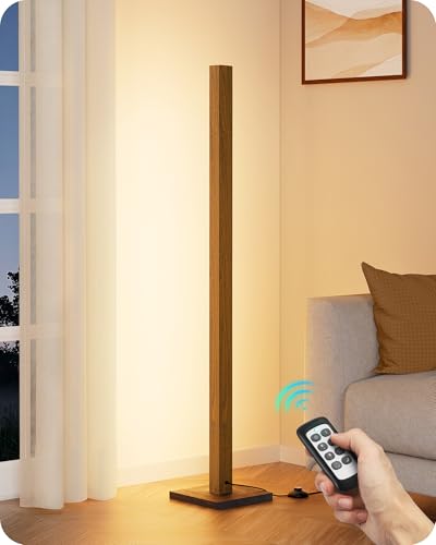 EDISHINE Mid Century Modern Floor Lamp with Remote, Dimmable Wood LED Corner Lamp, Minimalist Standing Mood Lighting for L...