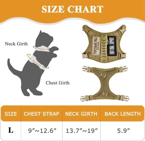 Tactical Cat Harness & Leash Set - Escape-Proof Adjustable for Walking Small Dog Vest Harness with Patches, Soft Mesh Padd...