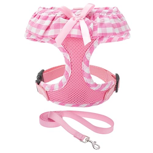 EXPAWLORER Cute Dog Harness and Leash Set - Pink Girl Dog Harness Checkered Step-in Design, Easy Adjustable No-Choke Light...