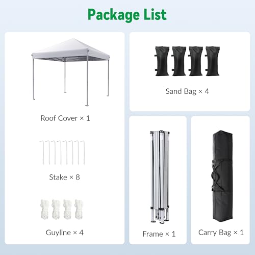 Driftalia 10x10 Pop Up Canopy Tent, Instant Setup Portable Canopy with Carry Bag, 4 Sandbags and 8 Stakes for Outdoor Even...