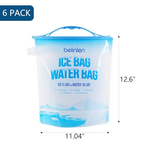 6 Pack Reusable Ice Bags & Ice Packs for Cooler, Long Lasting Freezer Packs - Available in 5lb/10lb Ice Cube Bags with Sea...