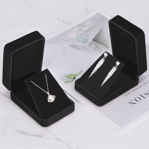 LETURE 2 Pieces Velvet Jewelry Gift Boxes for Necklace Pendant Earring Bracelet, Small Jewelry Storage Display Case for Ch...