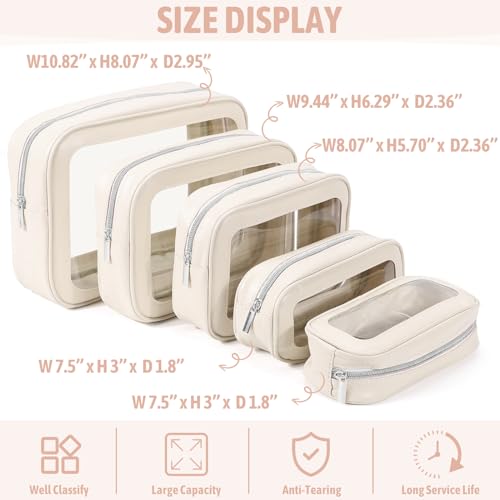 YOPCDJ 5PCS Diaper Bag Organizer Pouch Set, TSA Approved Toiletry Bag，Clear Waterproof TPU Makeup Bag Set Travel Organizer...