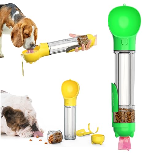 16.9oz Portable Pet Water Bottle Food Container,Travel Drink Feeder Cup Food Dispenser with Poop Shovel 17Pcs Waste Bag,fo...