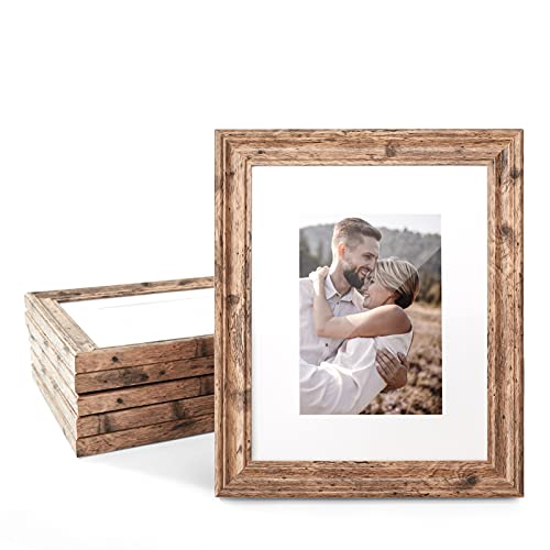 TWING 8x10 Picture Frame Set of 6, Vintage Walnut Photo Frames Display Pictures 5x7 with Mat or 8X10 Without Mat, Tabletop...
