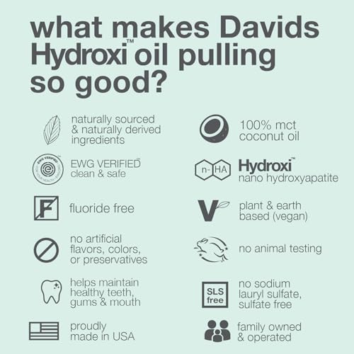 Davids Nano Hydroxyapatite Oil Pulling Oral Rinse Mouthwash, 100% MCT Coconut Oil, Promotes Teeth and Gum Health, Natural ...