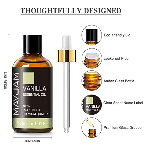 Vanilla Essential Oil 30ml/1.01fl.oz, MAYJAM Premium Vanilla Oils for Aromatherapy, Diffuser, Soap Making, Candle Making, ...