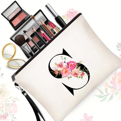 Initial Canvas Tote Bag for Women, Personalized Monogrammed Tote Bags with Makeup Gift Bag for Wedding Bridesmaids Birthday