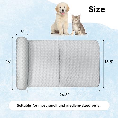 GeerDuo Pet Cooling Mat for Cats & Small Dogs, Self-Cooling Fabric with Supportive Pillow, Non-Gel Leak-Proof Washable, In...