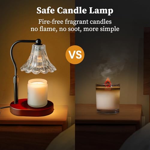 Lumenblush Candle Warmer Lamp – Dimmable Candle Lamp with Timer, Adjustable Height for Jar Candles (Walnut)