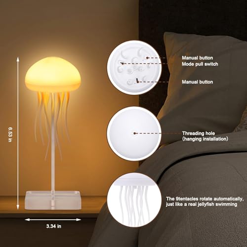 BomKra Jellyfish Lamp, Voice Control Jellyfish Lamp with Dancing Legs, RGB Gradient Jellyfish Bedside Lamp, Rechargeable J...
