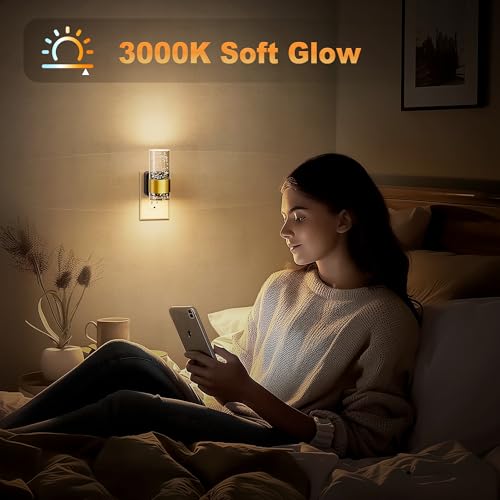 JandCase Night Light, Night Lights Plug into Wall,2 Pack 3000K Dimmable LED Night Light with Adjustable Brightness, Automa...
