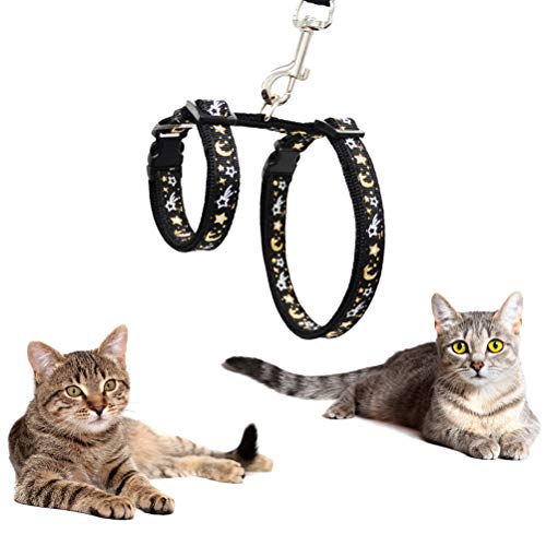 Cat Harness and Leash Set for Outdoor Walking Escape Proof Adjustable Soft Safety Strap with Golden Star and Moon Design G...