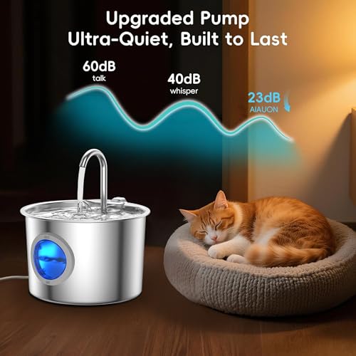 Cat Water Fountain Advanced 304 Stainless Steel 2.2L/74oz with Detachable Tank, Easy to Clean, Automatic Pet Fountain Quie...