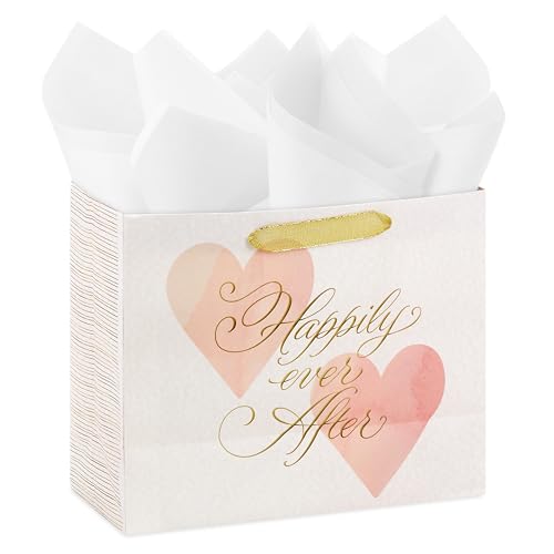 Hallmark 7" Medium Horizontal Gift Bag with Tissue Paper (Happy Ever After) for Weddings, Engagements, Bridal Showers